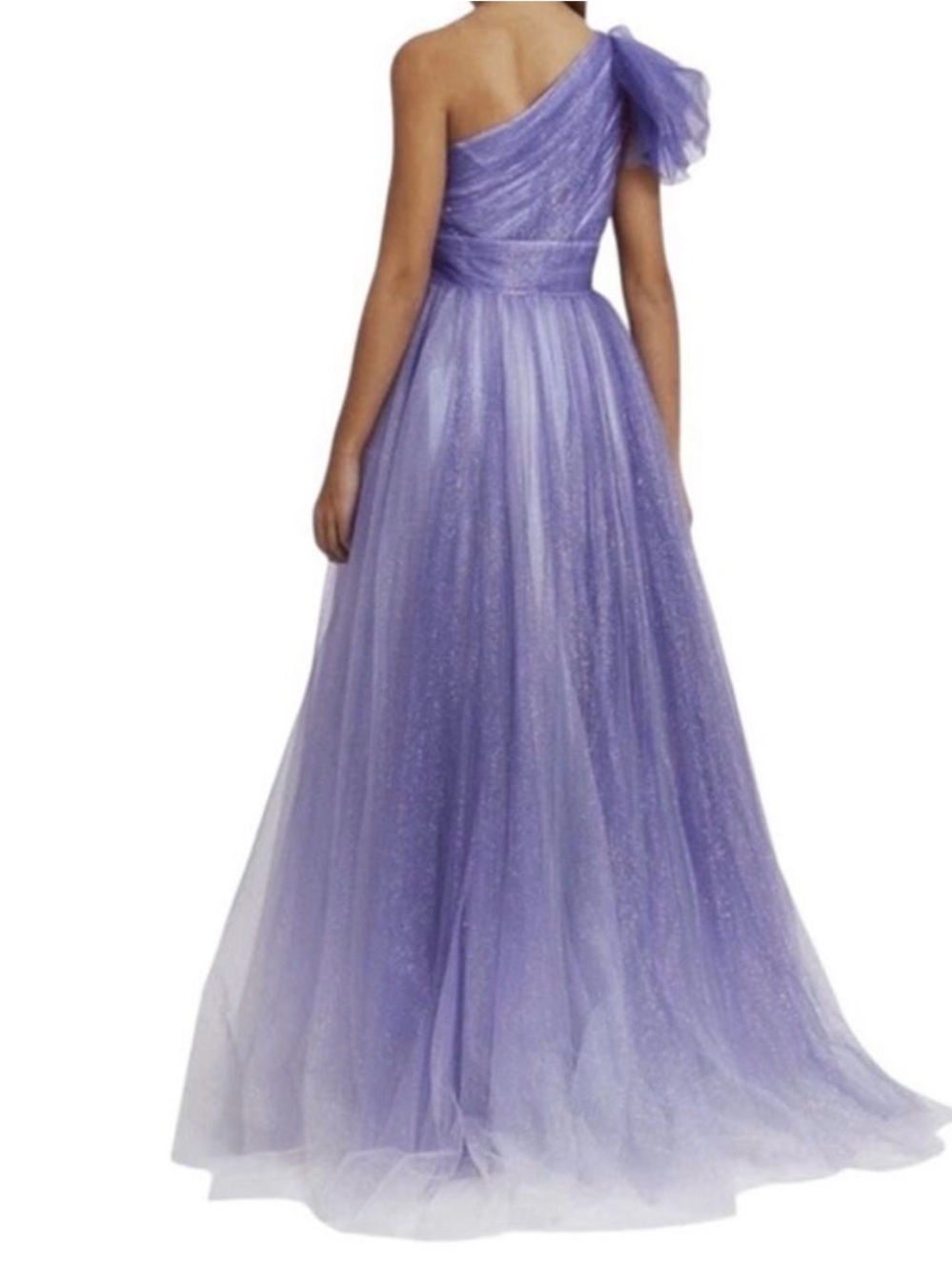 Mac Duggal One-Shoulder Lavender Purple Tulle Gown - Picture 4 of 7
